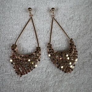 Old Hollywood Glam Gold Tone Triangle Mesh Dangle Earrings